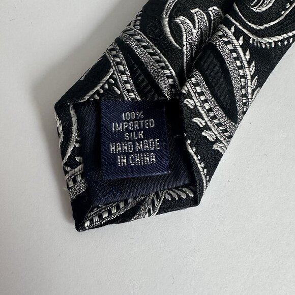 Paul Fredrick Tie Mens Black Silver Paisley Silk Classic 60x3.5" Old Money Party - Picture 3 of 5